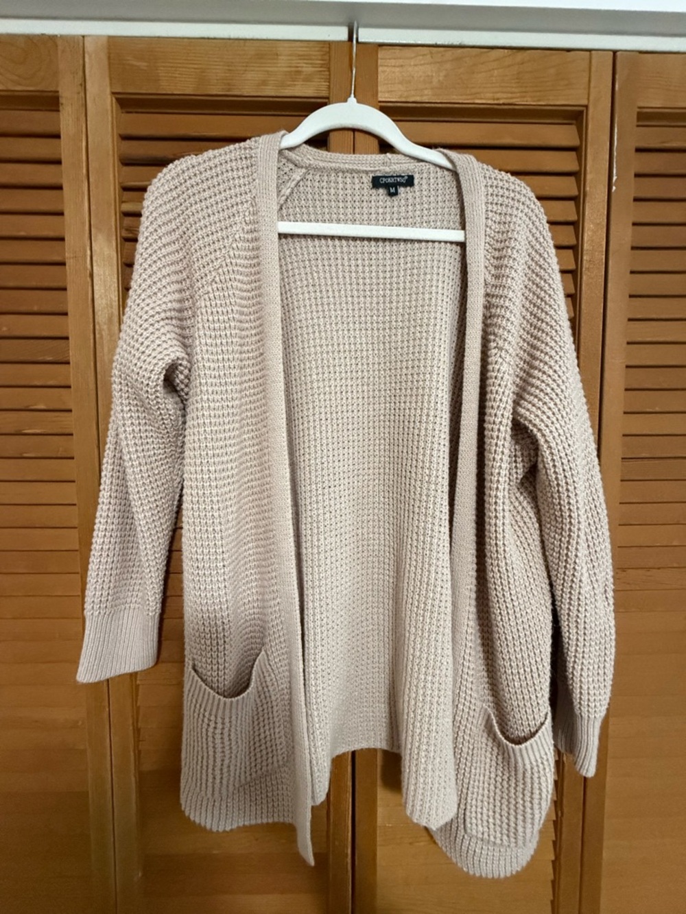 croft & barrow Beige/Pink Open-Front Waffle Knit Cardigan
